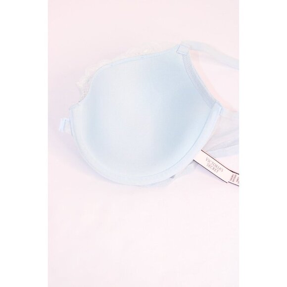 Victoria's Secret 34DD Blue Solid Push Up Lace Lightly Padded Unwired Razorback - Picture 4 of 14